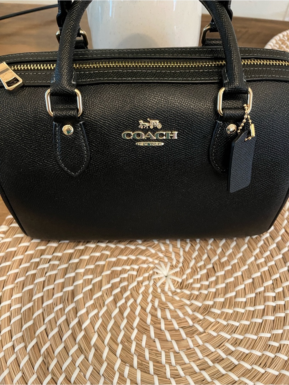 COACH Rowan medium Black Leather Dome Satchel with Gold Hardware - Picture 2 of 16